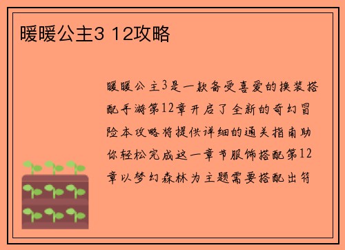 暖暖公主3 12攻略